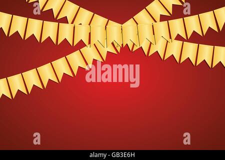 Gold flags for celebration on red background Stock Vector