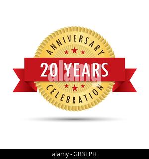 Twenty years anniversary, twentieth anniversary celebration gold badge icon logo vector graphic design Stock Vector