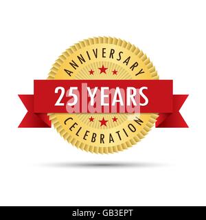 Twenty five years anniversary, twenty fifth anniversary celebration gold badge icon logo vector graphic design Stock Vector