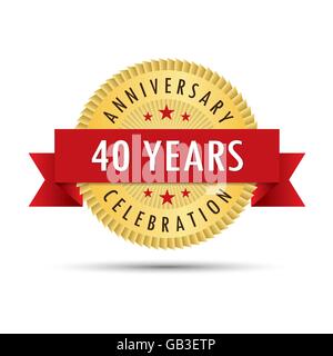 Forty years anniversary, fortieth anniversary celebration gold badge icon logo vector graphic design Stock Vector