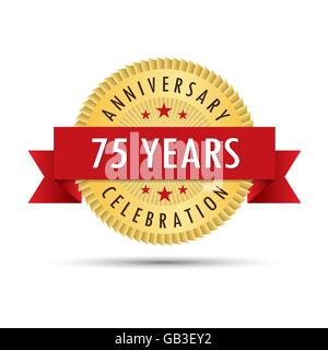 Seventy five years anniversary, seventy fifth anniversary celebration gold badge icon logo vector graphic design Stock Vector