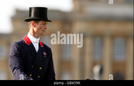 Great Britain's William Fox-Pitt rides Kaleidoscope in the first day of Dressage during the Blenheim International Horse Trials, Blenheim Palace, Woodstock. Stock Photo