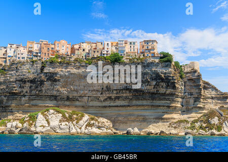 Colourful houses of Bonifacio old town built on top of a cliff, Corsica island, France Stock Photo