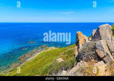 A view of beautiful coast of Corsica island from Cape de la Parata, France Stock Photo