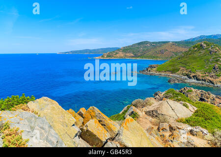 A view of beautiful coast of Corsica island from Cape de la Parata, France Stock Photo