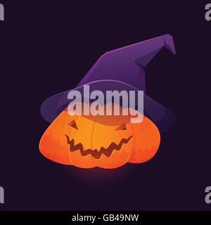 Vector Illustration of Jack O' Lantern Pumpkin wearing Witch Hat for Halloween Stock Vector