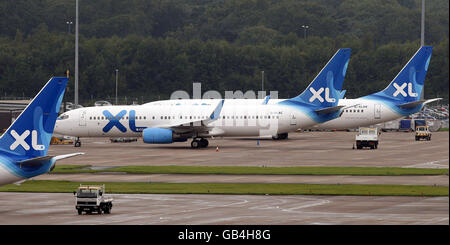 XL Leisure Group declared bankrupt. XL aircraft on the ground at Manchester Airport. Stock Photo