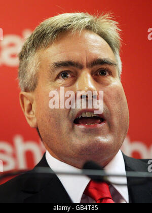 Former Holyrood minister Iain Gray, who has been elected the new leader of the Scottish Labour party, speaks to the press at John Smith House, Glasgow. Stock Photo