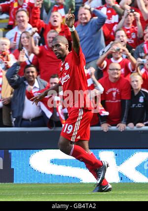 Liverpool's Ryan Babel celebrates scoring his sides second goal of the ...