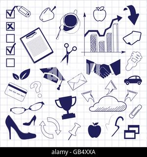 Business doodles seamless pattern background Stock Vector
