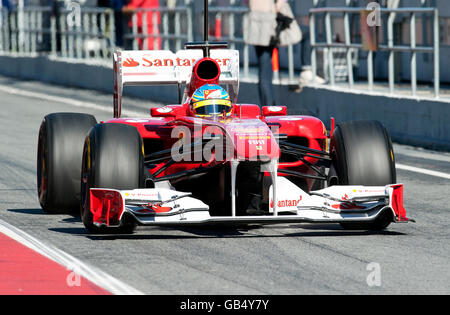 Fernando Alonso, Spain, in his Ferrari 150th Italia race car, motor sports, Formula 1 testing on the Circuit de Catalunya race Stock Photo