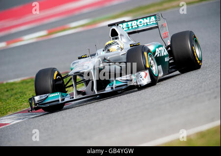 German driver Nico Rosberg driving his Mercedes GP-Mercedes MGP W02 car, motor sports, Formula 1 testing at the Circuit de Stock Photo