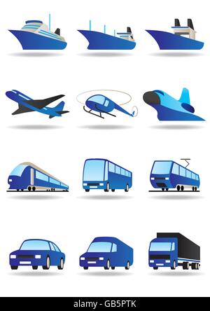 Road, sea and space transport icons set - vector illustration Stock Vector