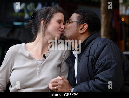 Multiple sclerosis sufferer Debbie Purdy, from Bradford, arrives with husband Omar Puente at the High Court in London, where she is asking to clarify the law on assisted suicide. Stock Photo