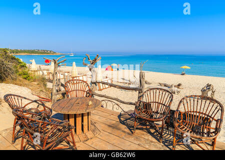 Local bar for tourists on sandy Bodri beach, Corsica island, France Stock Photo