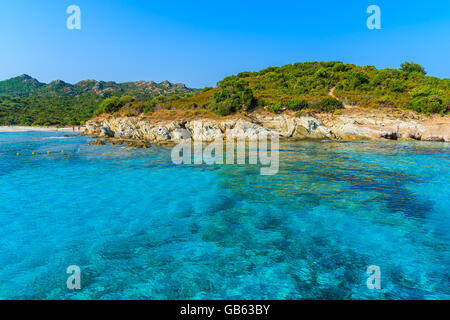 Azure sea water on coast of Corsica island near Bonifacio town, France Stock Photo