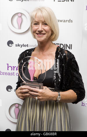 Dame Helen Mirren holds her Inspiration Award during the 2008 Inspiration Awards ceremony held at Cadogan Hall in central London. Stock Photo
