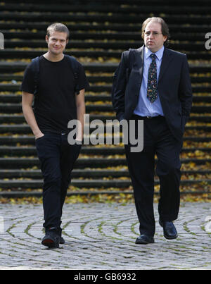 Daniel Wadham, 21, left, from Bromley in Kent and Gavin Medd-Hall, 45, from Croydon, south London outside Winchester Crown Court, where they are on trail accused of conspiracy to blackmail. Stock Photo