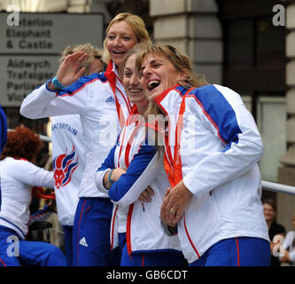 Tina Cook (right) during the British Olympic team parade through central London to celebrate their success at the Beijing Olympics. Stock Photo