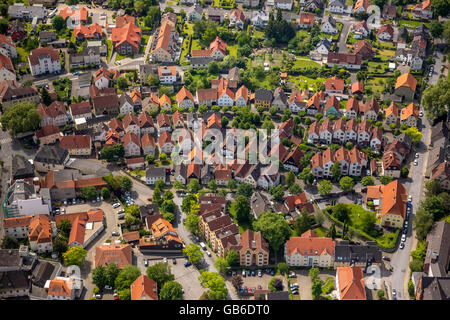 Aerial view, row of houses Neuer Graben Kisastraße contour of the city's ancient fortifications, Werl, Werl-Unnaer Borde,, Stock Photo