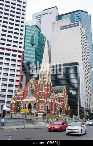 Albert Street Uniting Church with skyscrapers behind, Albert Street, Brisbane City, Brisbane, Queensland, Australia Stock Photo