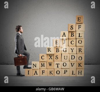 Business wooden cube scale Stock Photo