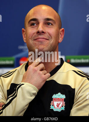 Liverpool's Jose Reina during a press conference at the Vicente Calderon Stadium, Madrid, Spain. Stock Photo