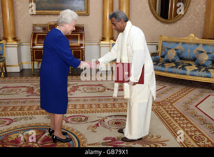 Britain's Queen Elizabeth II meets His Excellency the High Commissioner for Sri Lanka Mr Nihal Jayasinghe at Buckingham Palace, London.