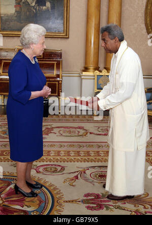Britain's Queen Elizabeth II meets His Excellency the High Commissioner for Sri Lanka Mr Nihal Jayasinghe at Buckingham Palace, London.