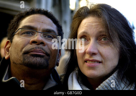 Multiple sclerosis sufferer Debbie Purdy, 45, from Bradford, and her husband, Cuban violinist Omar Puente, at the High Court, after she lost her landmark legal bid to clarify the law on assisted suicide. Stock Photo