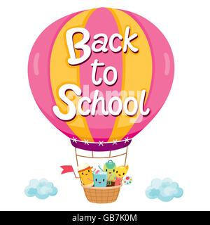 Back To School Letters On Balloon With Characters, Educational, Stationery, Book, Children, Teaching Aid, Objects, Icons Stock Vector