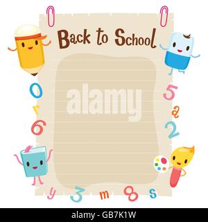 Education Characters, Number And Alphabet On Blank Note Paper, Back to school, Educational, Stationery, Teaching Aid, Objects Stock Vector