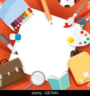 School Supplies Objects On Frame, Back to school, Educational, Stationery, Book, Children, Teaching Aid, Objects, Icons Stock Vector