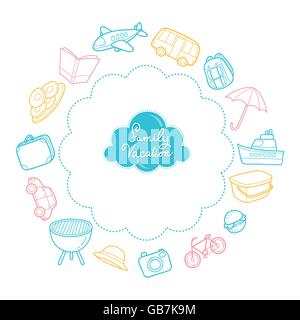 Family Vacation Objects Outline Icons, Holiday, Relationship, Cheerful, Togetherness, Lifestyle Stock Vector