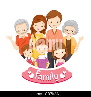 Happy Family Portrait, Relationship, Togetherness, Vacations, Holiday, Lifestyle Stock Vector