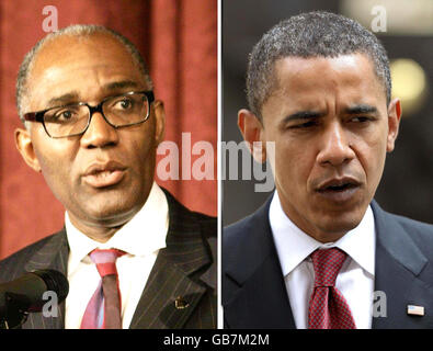 Undated file photos of Chairman of the Commission for Racial Equality Trevor Phillips and US President-Elect barack Obama who would never have become the British Prime Minister because of 'institutional racism' in the Labour Party, Phillips claimed. Stock Photo
