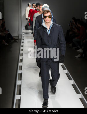 NEW YORK, NY - FEBRUARY 02, 2016: Models walk the runway at the Nautica Men's Fall 2016 fashion show Stock Photo