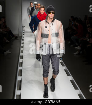 NEW YORK, NY - FEBRUARY 02, 2016: Models walk the runway at the Nautica Men's Fall 2016 fashion show Stock Photo