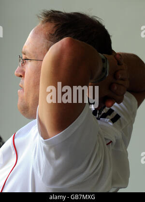 Cricket - Warm Up Match - Mumbai Cricket Association President's XI v England XI - Brabourne Stadium - Mumbai. England batting coach Andy Flower looks on during the warm up match at the Brabourne Stadium, Mumbai, India. Stock Photo