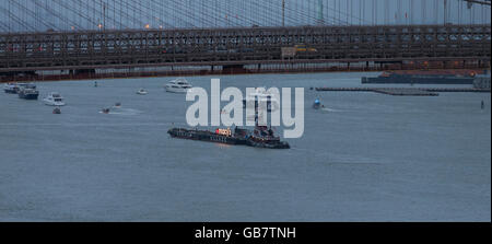 New York, NY USA - July 4, 2016: View of 40th annual Macys 4th of July fireworks barge preparation on East River Stock Photo
