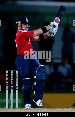 Cricket - Stanford Super Series - England v Middlesex - Stanford Cricket Ground. England's Matt Prior hits out during the Stanford Super Series match at Stanford Cricket Ground, Coolidge, Antigua. Stock Photo