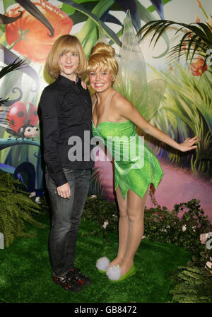 Jane Horrocks (Left), who provides the voice of the character Fairy Mary in the film, and 'Tinkerbell' at the UK premiere of the Disney animated movie 'Tinker Bell', at Dartmouth House in central London, Sunday 2 November 2008. Stock Photo