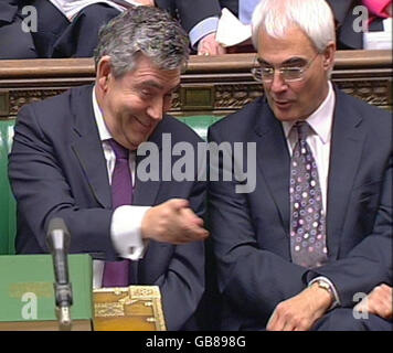 Prime Minister Gordon Brown and Chancellor of the Exchequer Alistair Darling during Prime Minister's Questions at the House of Commons, London. Stock Photo