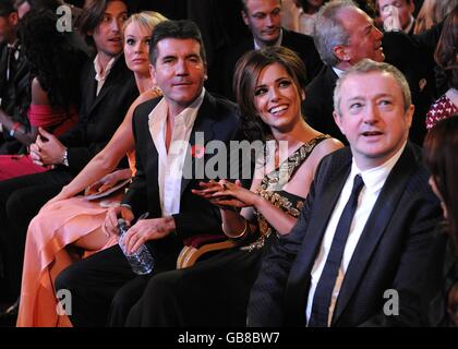 From left to right: Amanda Holden, Simon Cowell, Cheryl Cole and Louis Walsh at the 2008 National Television Awards at the Royal Albert Hall, Kensington Gore, SW7. Stock Photo