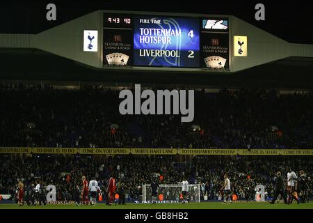 Soccer - Carling Cup - Fourth Round - Tottenham Hotspur v Liverpool - White Hart Lane. The scoreboard displays the final score at full time. Stock Photo