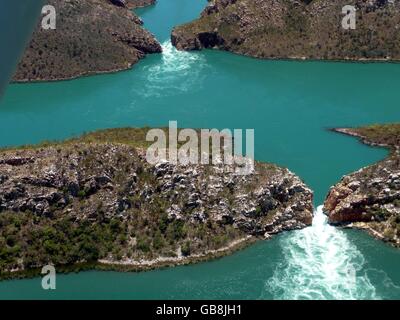 Aerial View of two Horizontal Falls Stock Photo