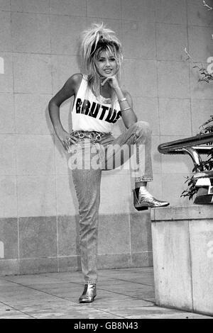 Teenage model Mandy Smith, who spoke of her relationship with Bill Wyman which began when she was 13. Mandy is modelling denims for Brutus, when the company launched its Brutus Gold jeans at the Menswear fair. Stock Photo