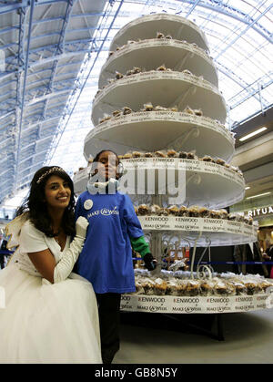 World's Largest Cupcake Tower. s Largest Cupcake Tower at St Pancras station, London. Stock Photo