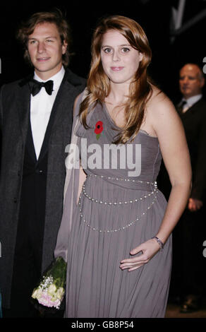 Princess Beatrice and her boyfriend Dave Clark arrive for the Children in Crisis fundraising dinner held at Old Billingsgate Market in central London. Stock Photo