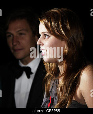 Princess Beatrice and her boyfriend Dave Clark arrive for the Children in Crisis fundraising dinner held at Old Billingsgate Market in central London. Stock Photo